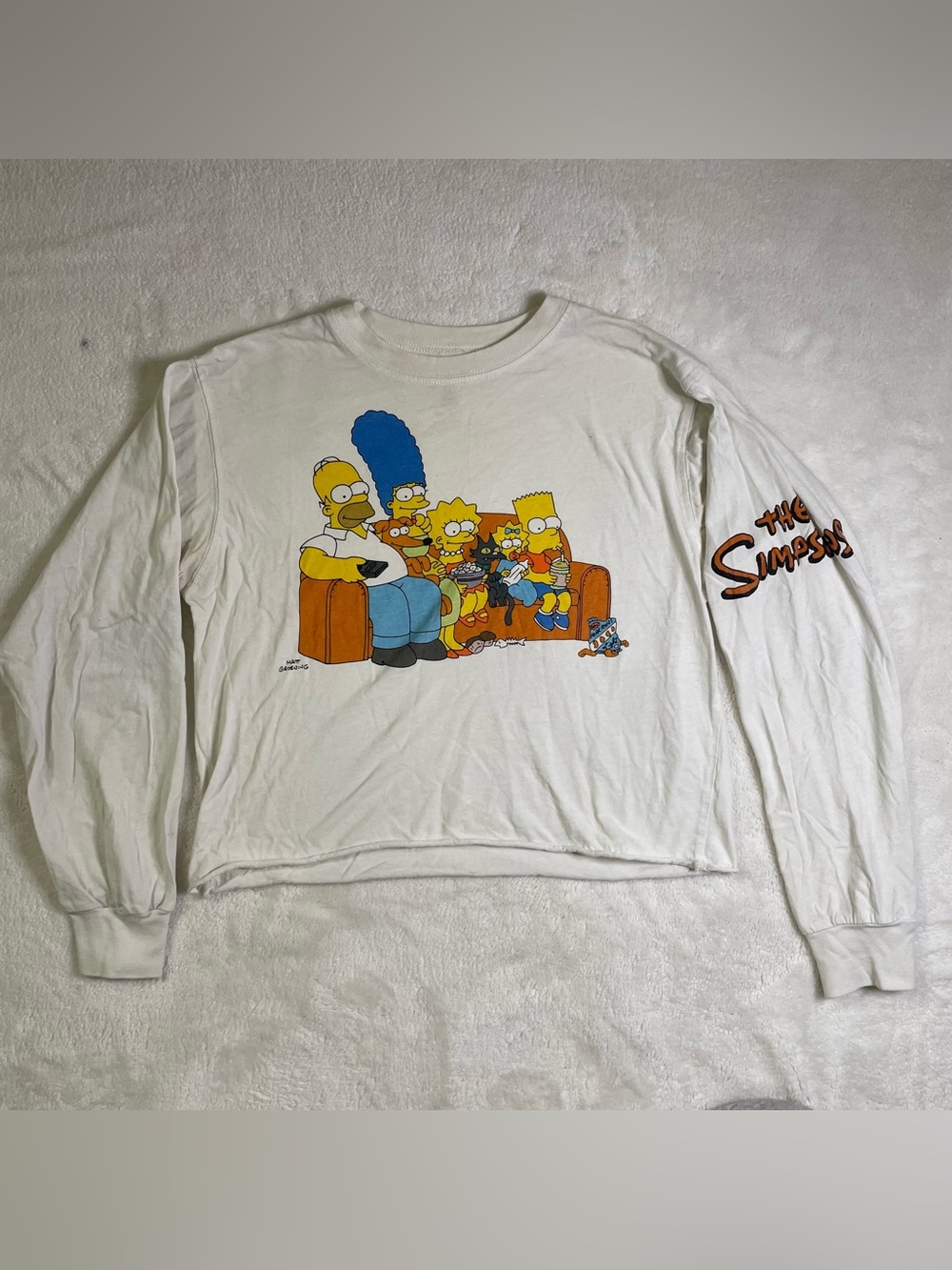 Vintage The Simpsons Long Sleeve Cropped Tee size S